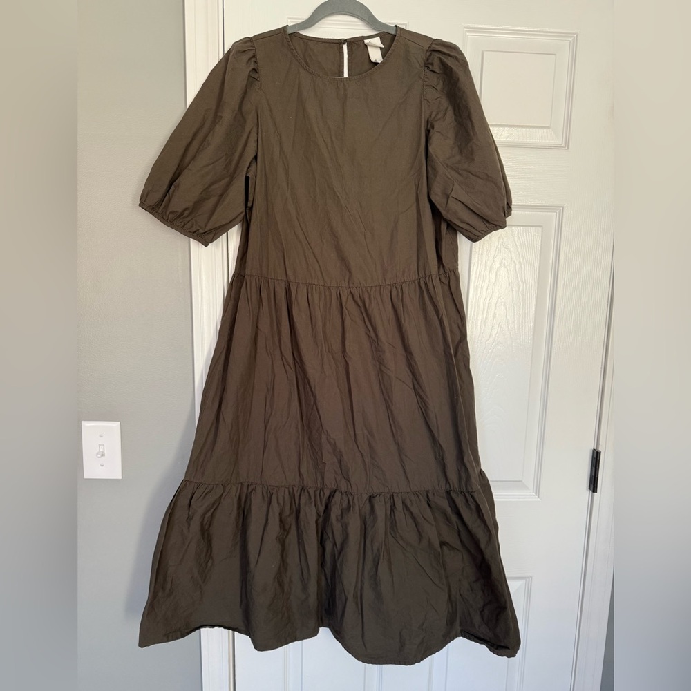 H&M Olive Green Puff Sleeve Maxi Dress